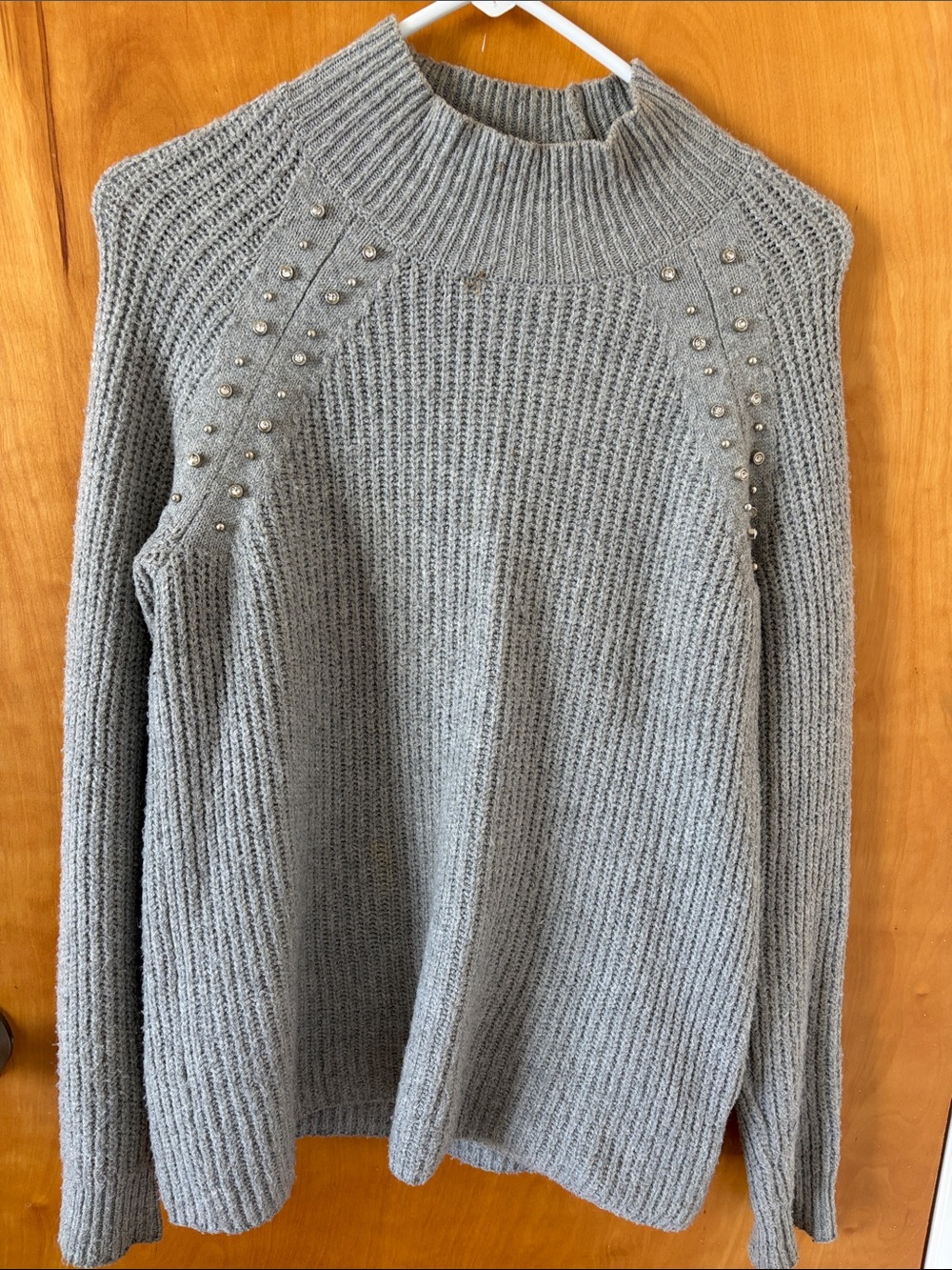 Liz Claiborne Gray Ribbed Mock Neck Sweater with Studs